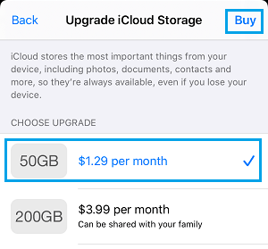 Buy iCloud Storage on iPhone