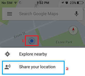 Share Your Location Option in Google Maps
