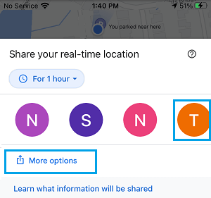 Share Location Options in Google Maps