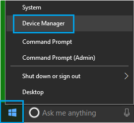  Device Manager Option in Windows 10