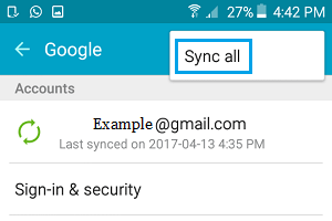 Sync All Contacts From Gmail Option on Android Phone