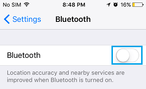 Apague el Bluetooth en el iPhone