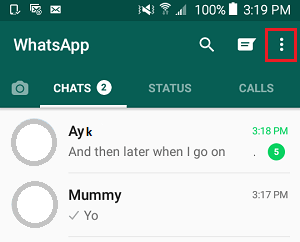 WhatsApp 3 Dots Menu Icon on Android Phone