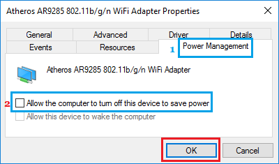 WiFi Adapter Power Management Options in Windows 10