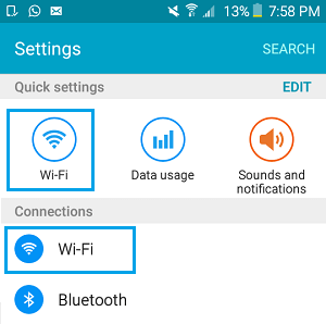 WiFi Icon on Android Phone Settings Screen