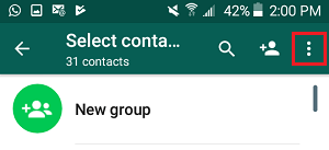 3 Dots Menu Icon in WhatsApp Contacts Screen on Android Phone