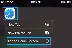 Add Safari to Home Screen on iPhone