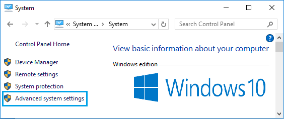 Opción de configuración avanzada del sistema en Windows 10 Advanced System Settings Option in Windows 10