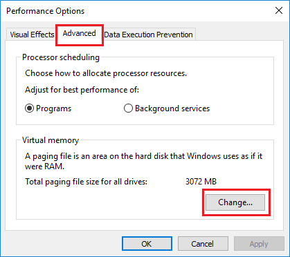 Change Virtual Memory Settings Option in Windows 10