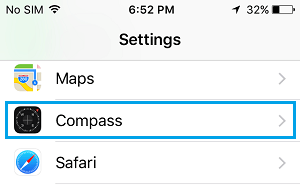 Compass Option on iPhone Settings Screen
