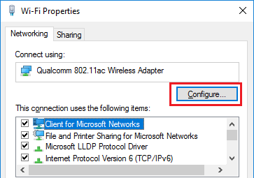 Configure Wireless Adapter Option in Windows 10
