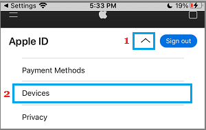 Devices Tab in Apple ID Account
