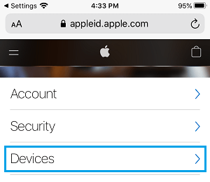 Devices Tab on Apple ID Website