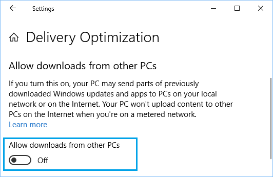 Disable Windows Update Downloads From Other PCs