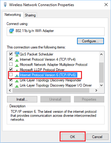 Disable Internet Protocol Version 6 (TCP/IPv6)