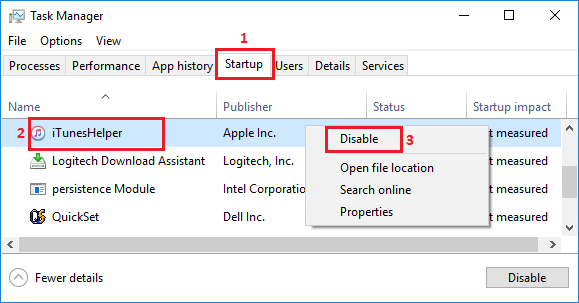 Disable Startup Programs in Windows 10 Task Manager Screen