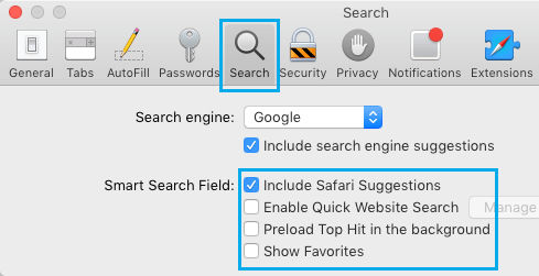 Disable Safari Browser Smart Search Field Options On Mac