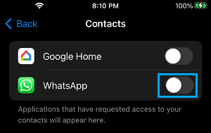Disable WhatsApp Contacts on iPhone