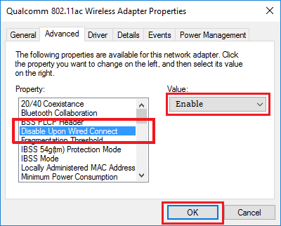 Disable WiFi Network Upon Wired Connect Option in Windows 10