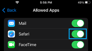 Allow Safari App on iPhone