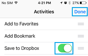 Enable Save to Dropbox Option on iPhone