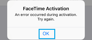 FaceTime Activation Error Message Popup On iPhone