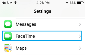 FaceTime Settings option on iPhone