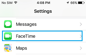 FaceTime Settings Option on iPhone