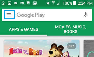 3icono de menú en línea en Google Play Store en el teléfono Android