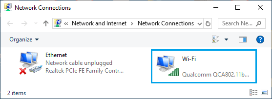 WiFi Network on Windows Network Connections Screen