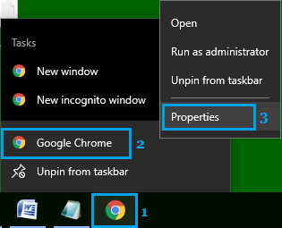 Google Chrome Browser Properties Option