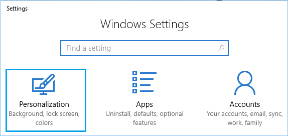 Personalization Settings Option in Windows 10