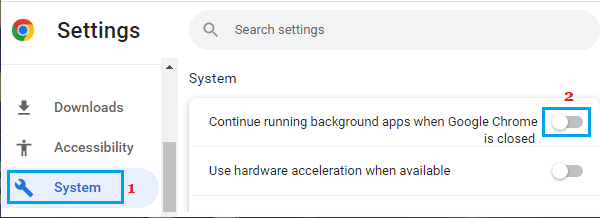 Disable Background Running Apps Option in Google Chrome