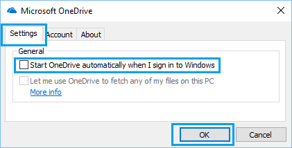 Mulai Opsi Satu Drive Secara Otomatis di Windows 10