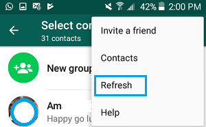 Refresh Contacts Option in WhatsApp On Android Phone