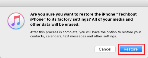 Restore Pop-up in iTunes