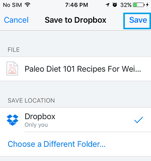 Save Downloaded File to Dropbox on iPhone