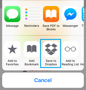 Save to Dropbox Option on iPhone Share Menu