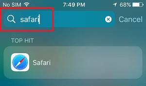 Search for Safari on iPhone
