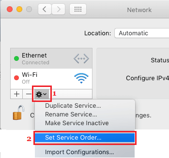 Set Service Order Tab on Mac Network Settings Screen