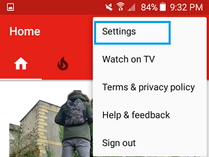 YouTube App Settings Option on Android Phone