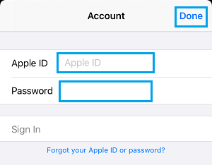 Enter Apple ID and Password