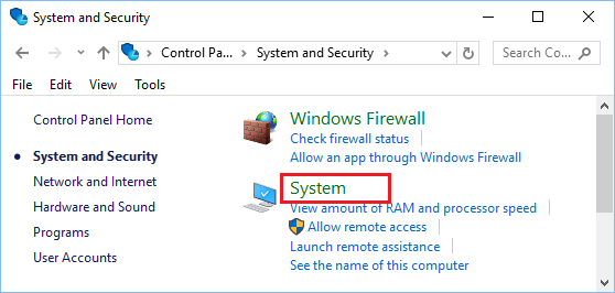 Windows System Settings Section in Control Panel