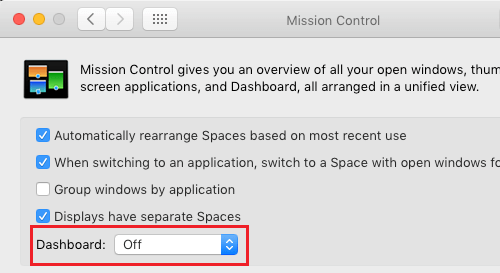 Turn OFF Dashboard On Mac