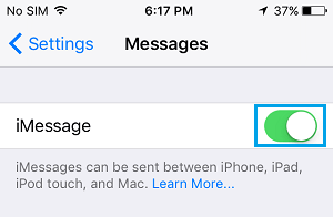 Turn ON iMessages on iPhone