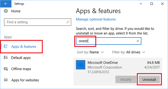 Deinstallieren Sie Die Onedrive-Option In Windows 10