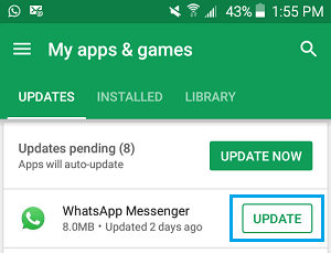 Actualiza WhatsApp Messenger En el teléfono Android