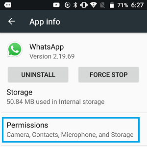 WhatsApp Permissions Tab