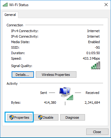 Option „Eigenschaften Des Wlan-Netzwerkadapters“ In Windows 10