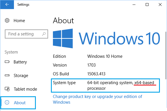 System Type Information on About Screen in Windows 10